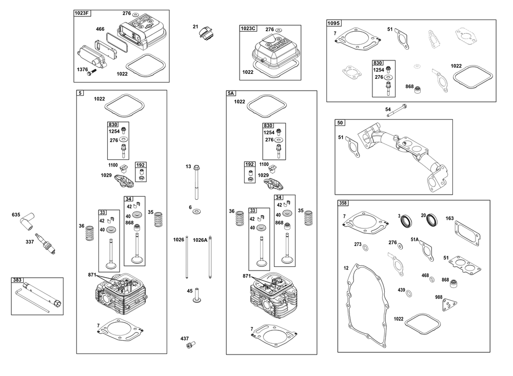 Cylinder Head Group Diagram and Parts List for 386447-3349-G1 200000 - 399999 Briggs and Stratton Engine
